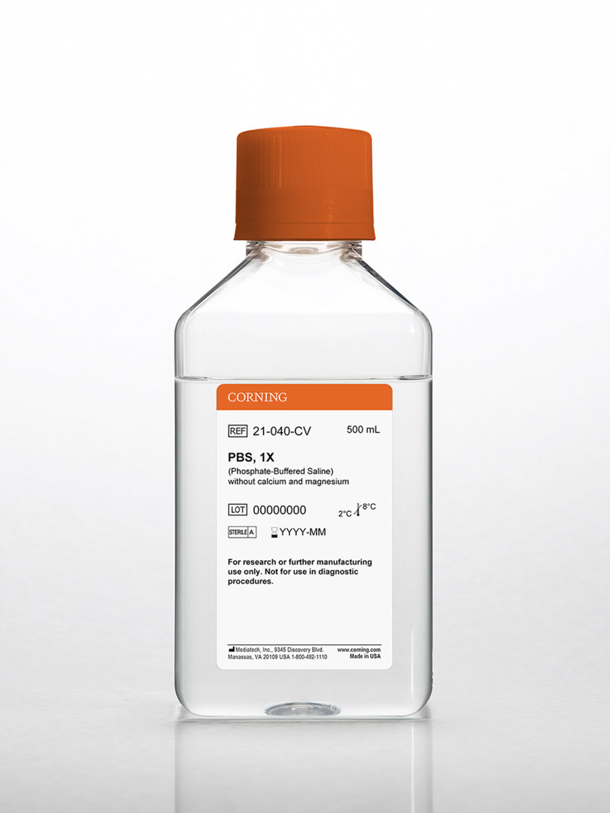 PBS (PHOSPHATE BUFFERED SALINE), 1X [-] CALCIUM, MAGNESIUM FR 500ML - CORNING